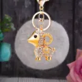 Cute fluffy sheep keychain with sparkling rhinestones and metal ring for car keys and bags. - Lucky White Sheep + Grey Plush Ball