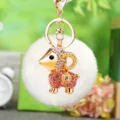 Cute fluffy sheep keychain with sparkling rhinestones, perfect bag charm and car key ring accessory. - Lucky Pink Sheep + White Plush Ball