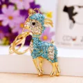 Rhinestone little goat metal keychain bag pendant, sparkling blue white crystal animal design. - Blue Goat