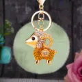Cute rhinestone sheep keychain with fluffy green pom pom metal ram bag charm accessory - Lucky Champagne Sheep + Mint Green Plush Ball