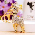 Rhinestone Goat Keychain Metal Crystal Bag Charm Cute Animal Key Ring Pendant Gift Idea - White Goat