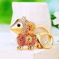Cute rhinestone sheep metal keychain detail shot, gold tone bag charm pendant for women. - Lucky Pink Sheep