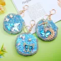 Portable folding makeup mirror keychain with sparkling rhinestones and butterfly detail. - Random Color