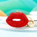 Red rhinestone lips keychain sparkling crystal metal bag pendant cute keyring fashion accessory - Red