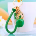 Green apple rhinestone keychain cute metal braided rope bag pendant car key ring accessories - Green Rope + A812 Green Apple