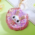 Rhinestone Bunny Mirror Keychain Cute Sparkly Pink Rabbit Bag Pendant Makeup Mirror Charm - Single OPP Bag Packaging / Pink
