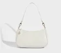 Minimalist white leather underarm shoulder bag, elegant baguette style handbag for women daily wear. - White