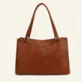 Classic brown leather tote bag with large capacity, multi-compartment design, and stylish handles. - Brown