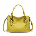 Elegant yellow PU leather vintage women tote bag fashion casual large shoulder bag - 35*13*25CM / Yellow-Green
