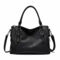 Detailed view of stylish black vintage shoulder bag with large capacity and elegant design. - 35*13*25CM / Black