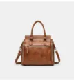 Retro large capacity PU leather women handbag tote bag versatile commuting shoulder bag detail. - 28*27*13 / Brown
