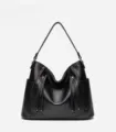 Black large capacity women shoulder bag, fashion hobo handbag with tassel zippers for daily use. - Black
