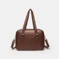 Brown PU leather JK uniform bag detail, classic student tote shoulder crossbody handbag. - No Pendant / Brown