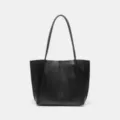 Classic black leather tote bag with shoulder straps, ideal for daily commute and office wear. - 28x9x28cm / Black