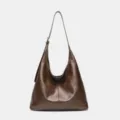 Brown PU leather hobo shoulder bag, stylish casual vintage commuter handbag for women. - 34x12x27cm / Coffee