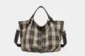 Vintage plaid canvas shoulder bag, large capacity crossbody tote bag for women daily use. - 29*17*35 / Khaki