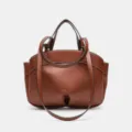 Brown leather handbag stylish top handle shoulder bag casual daily commuter tote purse for women - 28*11*23 / Brown