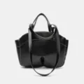 Black leather tote handbag for women with double straps and stylish everyday design. - 28*11*23 / Black