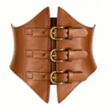 Women vintage brown wide corset belt Y2K leather waist cinch with metal buckles main view - Brown