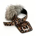 Y2K leopard print wide belt with plush faux fur and metal rivets, punk style retro leather belt. - Rivet Furry Wide Belt / 105cm / Leopard Print