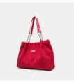 Red corduroy tote bag detail showcasing soft fabric texture and stylish chain strap design. - 40*11*29cm / Red