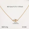 Goldfarbene Titanstahl Herz Halskette mit weißem Emaillestein und Strassanhänger, elegante Damenschmuck. - Glatter Rand Herz Halskette [N1304]