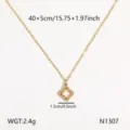 Edelstahldraht Gold Kette mit glänzendem Kleeblatt Anhänger, elegantes Mode Schmuck Zubehör. - Einfassung vierblättriges Kleeblatt Anhänger Halskette [N1307]