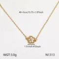 Elegante goldene Titanstahl Blumen Schlüsselbeinkette mit weißem Anhänger und Kette. - Gedrehte Blume Halskette [N1313]