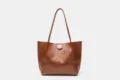 Brown PU leather tote bag for women, large capacity casual shoulder bag and handbag. - 25*8*23 / Brown