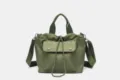 Green oxford cloth tote bag, casual daily shoulder handbag with drawstring and front pocket. - 21x13x22cm / Bean Green