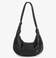 Black soft leather hobo shoulder bag casual slouchy dumpling crossbody croissant handbag - Black
