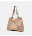 Khaki corduroy tote bag for women with stylish chain shoulder strap and large daily capacity. - Off White