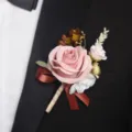 Elegant pink rose wedding boutonniere for groom lapel flower suit accessories pin - Boutonniere Style A