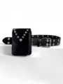 Black faux leather belt with metal eyelets double pin buckle and rhinestone pouch for women - 110cm / Rhinestone Bag Belt