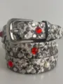 Punk style snake pattern rivet belt with red gems and pearls, unisex fashion accessory. - 110cm / Beige