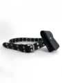 Black faux leather double grommet belt with small pouch, metal buckle, stylish waist accessory. - 110cm / Solid Color Bag Belt
