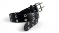 Black double grommet PU leather belt with metal double prong buckle fashion waist accessory - 110cm / Eyelet Belt