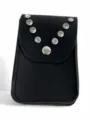 Black faux leather mini bag featuring secure snap button closure and sparkling rhinestone details. - 110cm / Rhinestone Bag