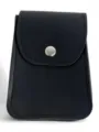 Detailed shot of dark faux leather small pouch with silver metal snap button closure. - 110cm / Solid Color Bag