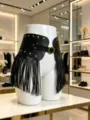 Black faux leather wide waist belt with gold studs and fringe for women fashion accessory - Black