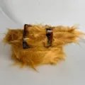 Detailed view of the stylish plush belt featuring a unique tortoiseshell buckle design. - Brown / 110cm