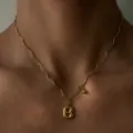 Gold stainless steel wavy chain necklace with bubble letter pendant for women chic jewelry - Letter B