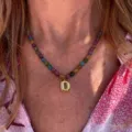 Multicolored beaded necklace with gold letter D pendant chic daily jewelry for women fashion - Letter D