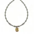 Stainless steel bead necklace with trendy bubble letter pendant for women chic jewelry - Letter B