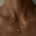 18K Vergoldete Edelstahl Wellenkette Mit Puffy Kreuz Anhänger Halskette Detail - Buchstabe X