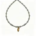 Stainless steel bead necklace with gold bubble letter F pendant stylish clavicle chain. - Letter F