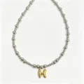 Stainless steel bead necklace with gold bubble letter H pendant fashion clavicle chain jewelry - Letter H