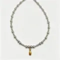 Stainless steel bead chain necklace with golden droplet pendant, stylish clavicle jewelry. - Letter I