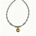 Stainless steel beaded necklace with gold doughnut pendant chic clavicle chain detail - Letter O