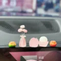 Cute car dashboard miniature ornaments set, glass lychee and rose resin auto interior decor. - Rose Litchi Combo Set (With Oranges) / Set (With Adhesive) / Orange Pink